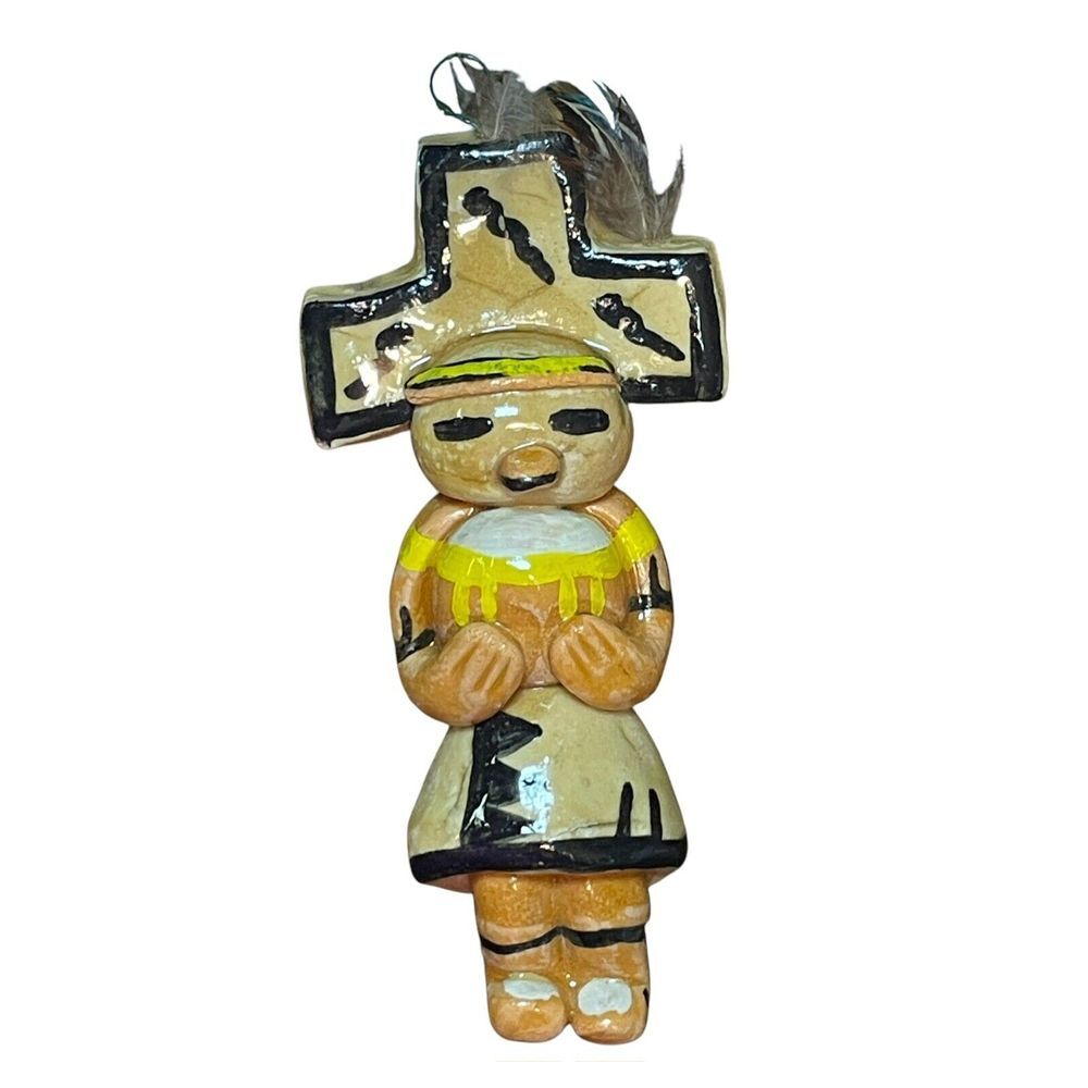 Vintage Native American‎ Kachina Laguna with Feather Ornament Signed by Shirley